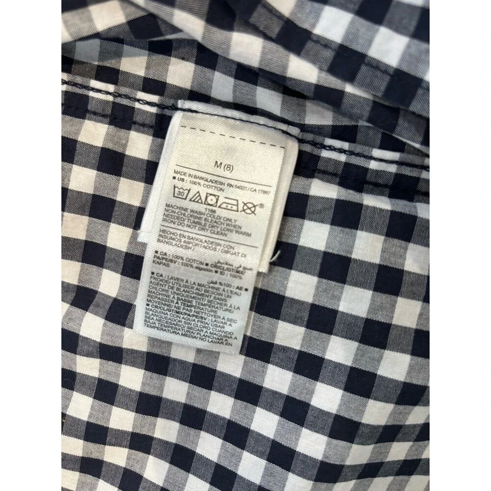 Old Navy Boys Black White Gingham Button Shirt Medium (8) Short Sleeve Cotton